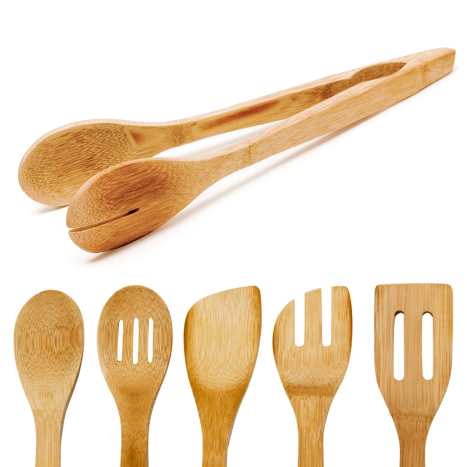 Relaxdays Küchenhelfer Set Bambus 7-teilig 30 cm