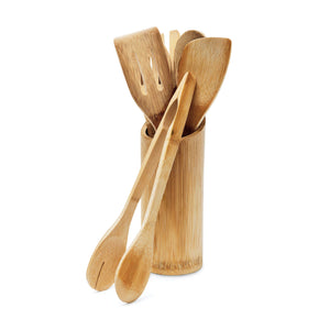 Relaxdays Küchenhelfer Set Bambus 7-teilig 30 cm