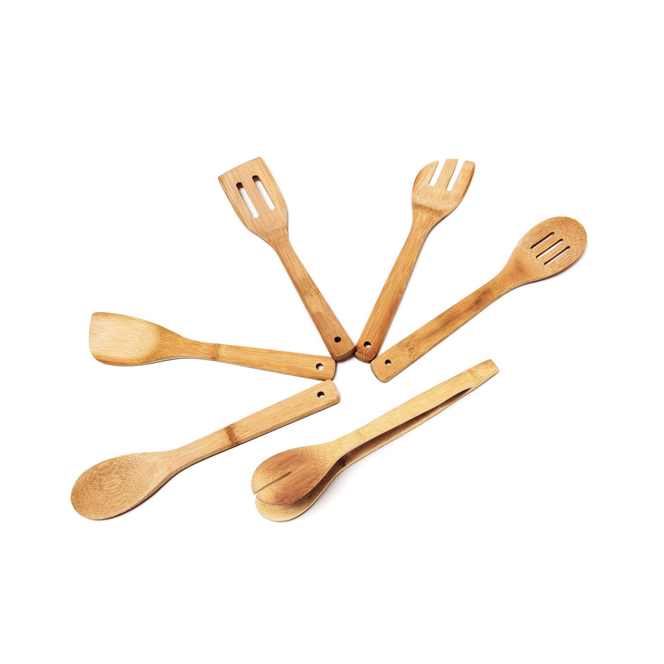 Relaxdays Küchenhelfer Set Bambus 7-teilig 30 cm