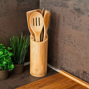 Relaxdays Küchenhelfer Set Bambus 7-teilig 30 cm